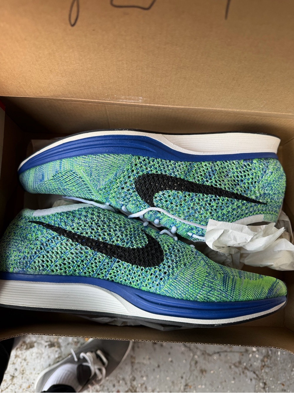 Nike Flyknit Racer in Green, Blue & Black